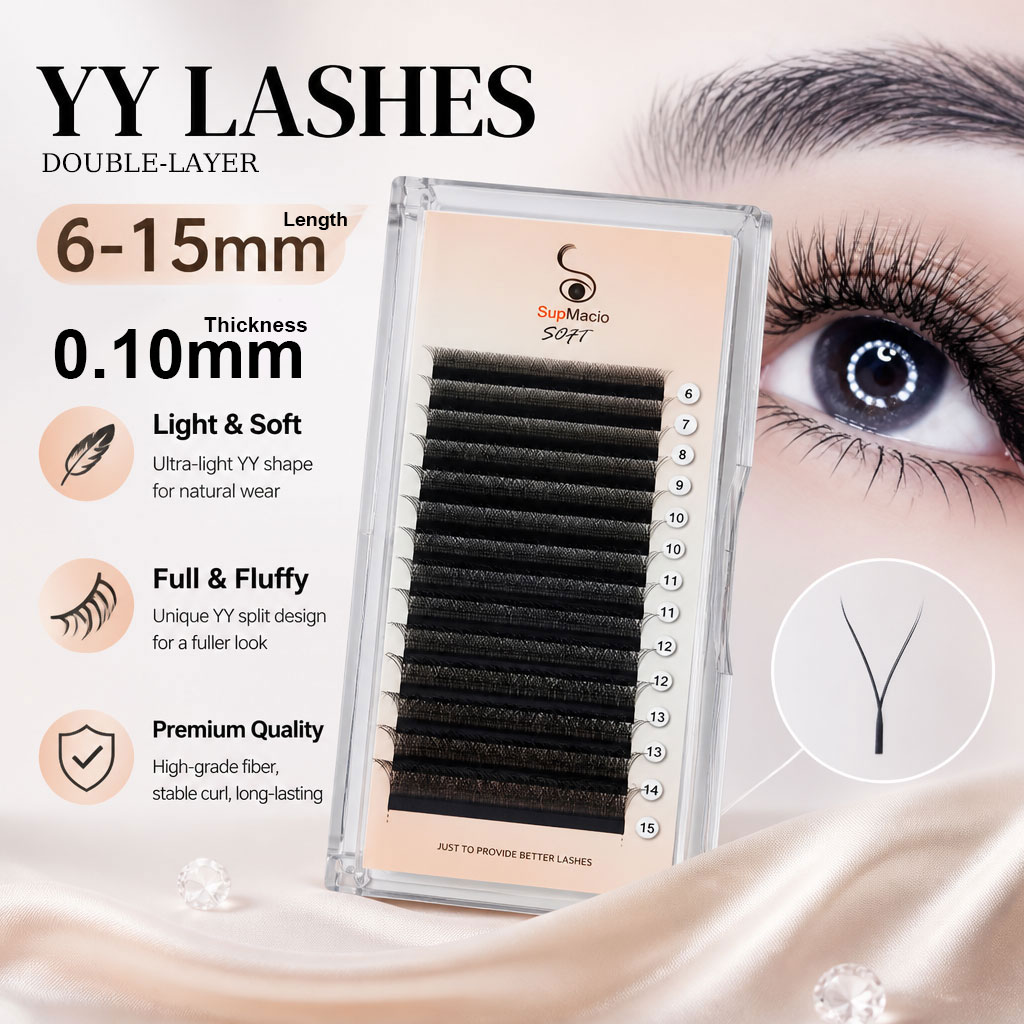 Eyelash Extension Y Shape - Supmacio 0.10 มม.YY Lash Y รูปร่างขนตาขยายสีดําสองเคล็ดลับ